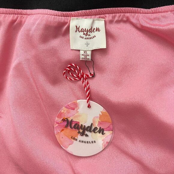 HAYDEN Off Shoulder Rouched Sleeve Pink Satin Jacket NWT, Size XL - Picture 7 of 9